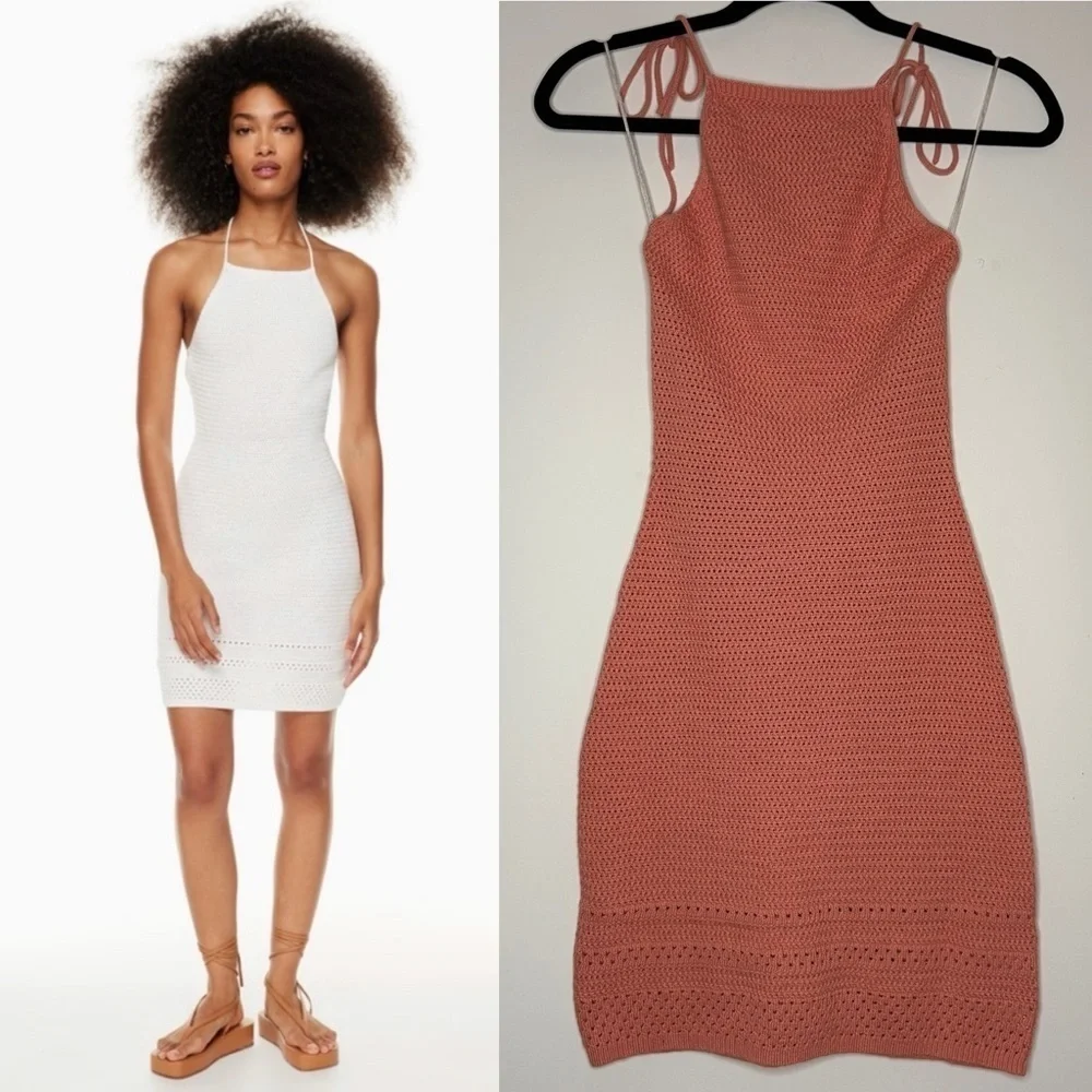 ARITZIA Sunset Halter Knit Bodycon Mini Dress in Salmon Coral
